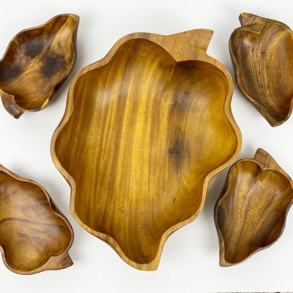 Vintage Other - VTG Monkey Pod Bowls Serving Party Set 5 Pieces